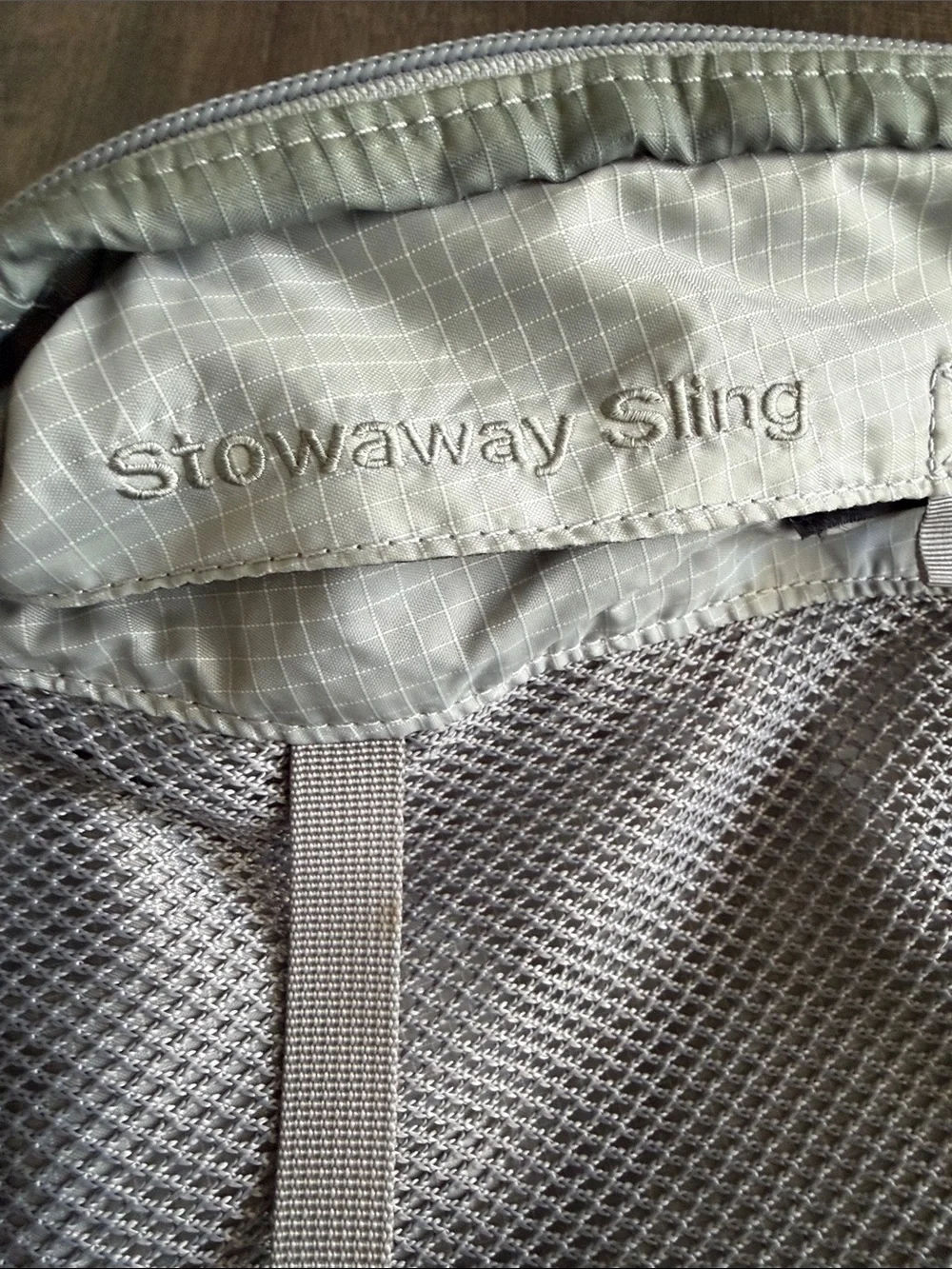 L.L. Bean Stowaway Sling Pack Light Gray with Neon Accents